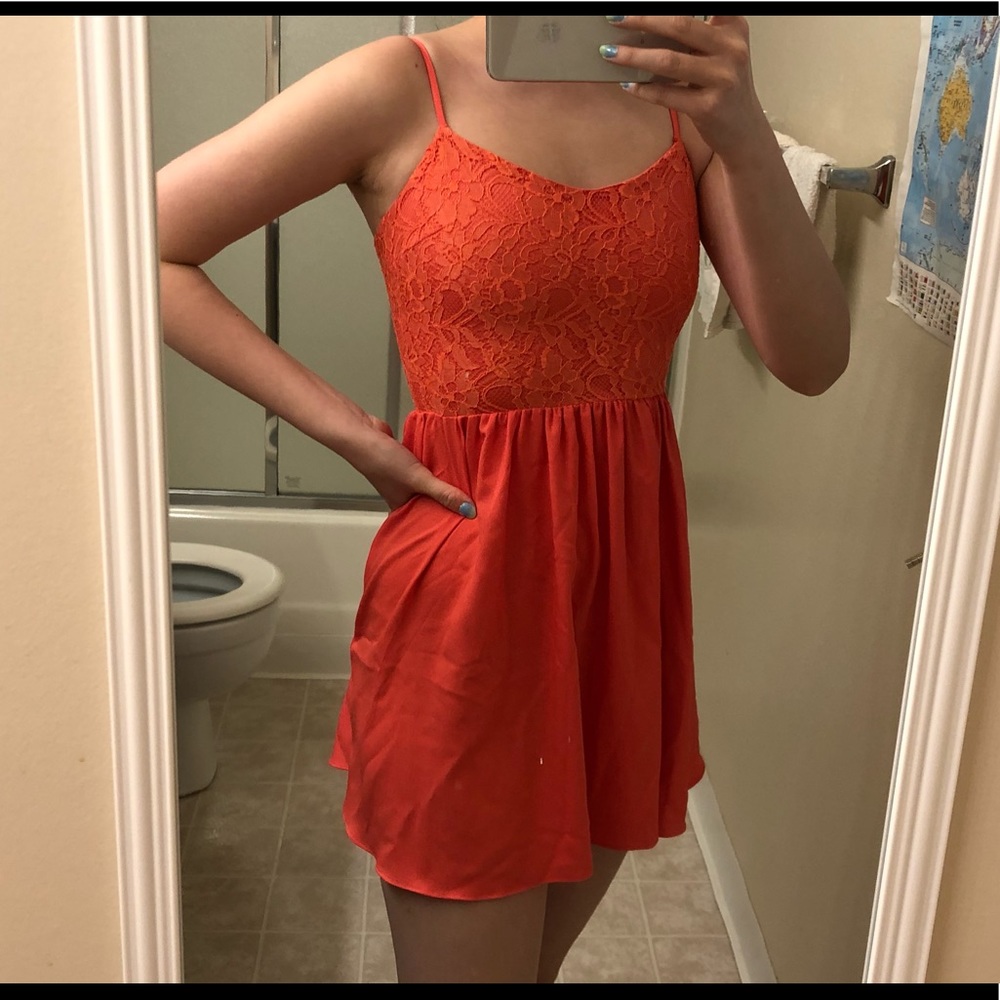 h&m coral spring time dress